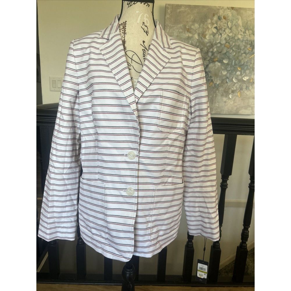 NWT Tommy Hilfiger Nautical Pinstriped Blazer,‎ White W/Red And Blue, Size 14